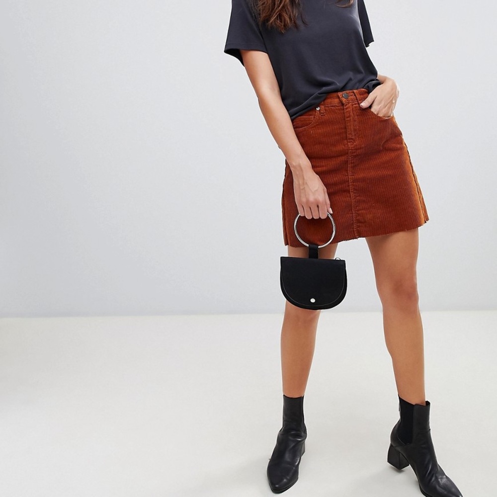 Blank NYC Corduroy Mini Skirt in Copper, Size 31